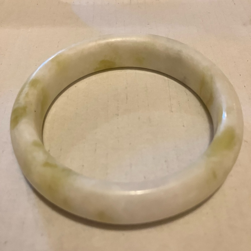 White and Green Jade Bangle Bracelet w’ COA